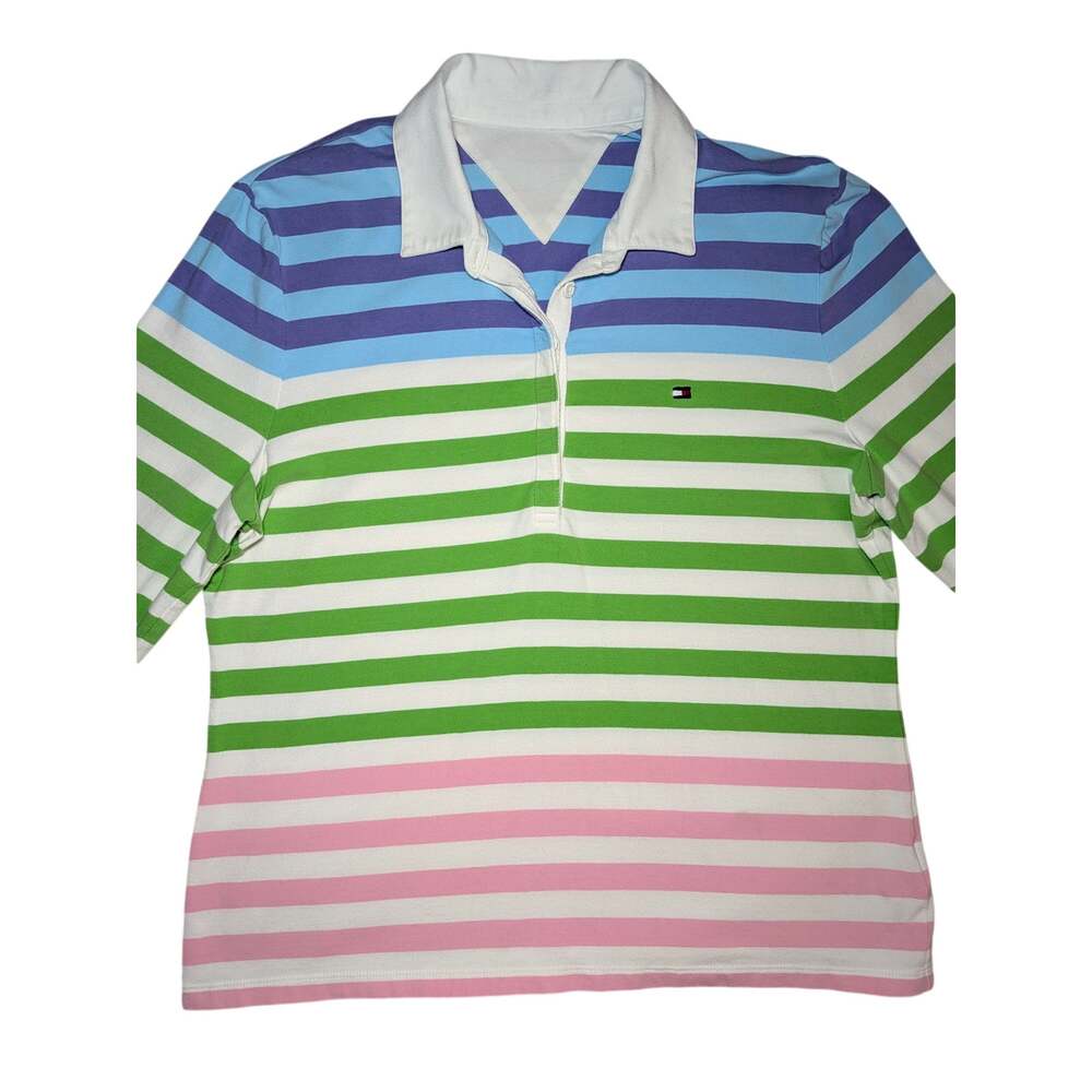 Vintage/Y2K Tommy Hilfiger Striped Long Sleeve Rugby Shirt Polo Top Size Medium - Picture 5 of 14